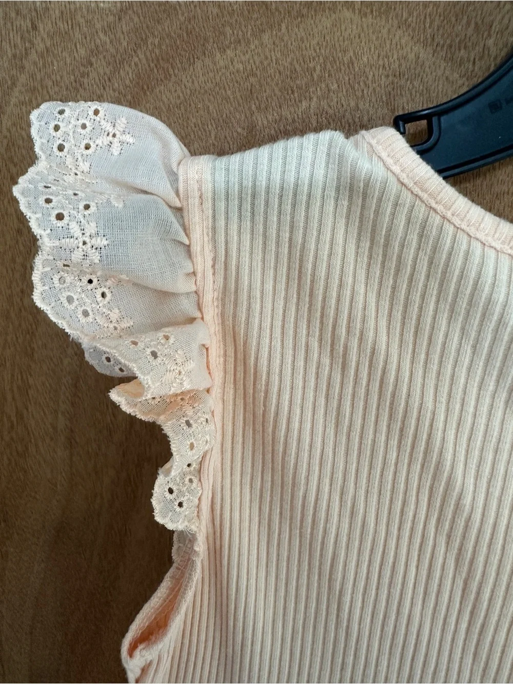Old Navy Peach Ribbed Bodice Dress with Eyelet Ruffle Sleeves